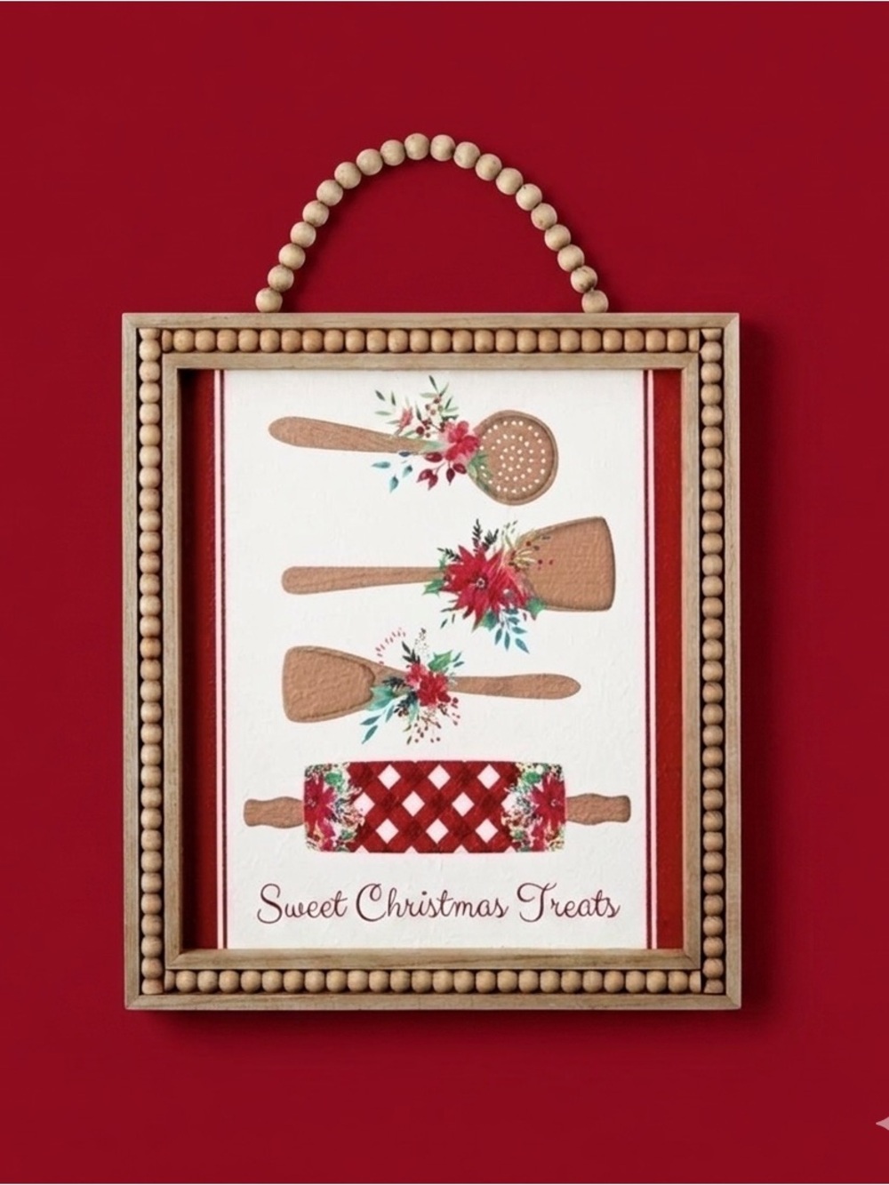 🌸 New The Pioneer Woman Christmas/Holiday Red Gingham Rolling Pin Sign